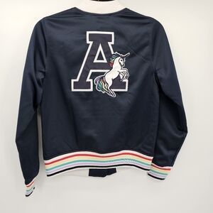 Abercrombie kids unicorn satin rainbow trim jacket girls size 11/12
